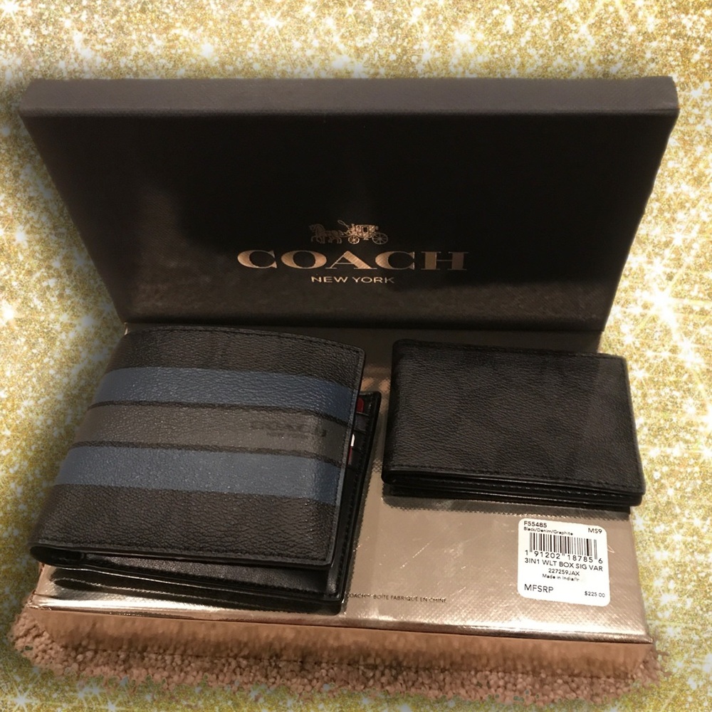 Men’s Graphite/Blue Coach Wallet Set